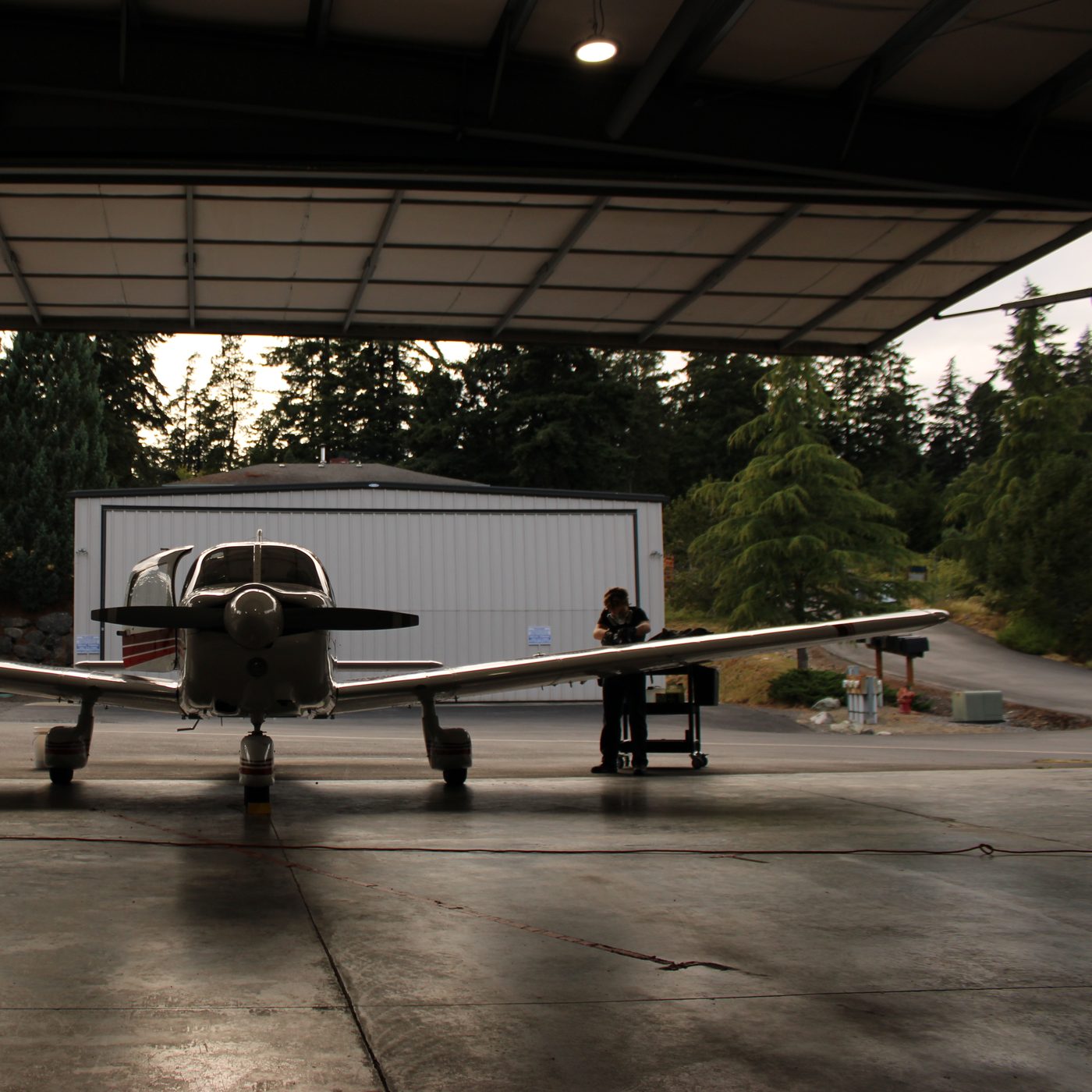 Aircraft detailing in a hangar on Orcas Island, Olga Detailing Services